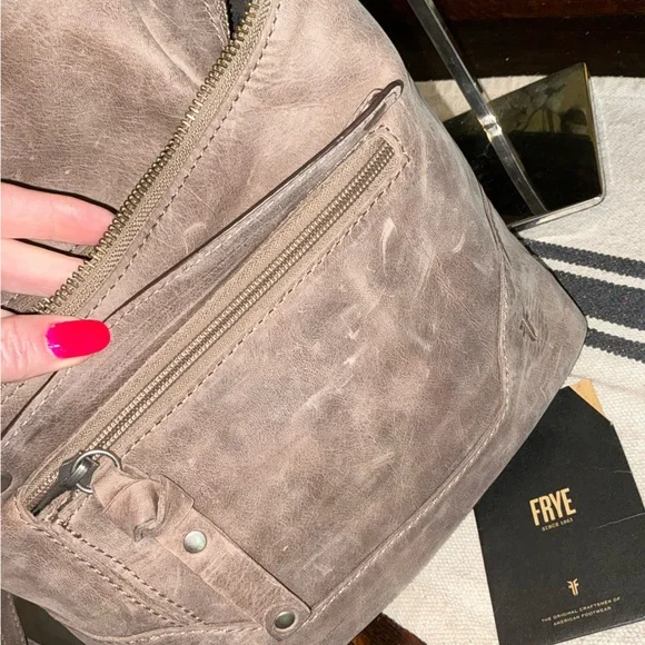 Frye Melissa Leather Zip Backpack Gray Grey Retail $358 - Picture 10 of 13